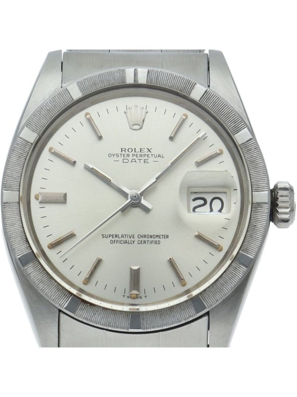 Rolex Oyster Perpetual Date Tritium Antique SS Watch Silver Polished 19